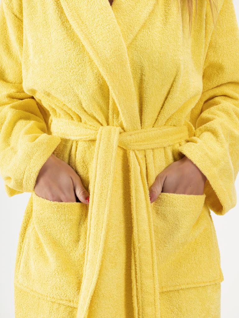 CottonVerse Şalyaka Bornoz – %100 Pamuk, Unisex Sarı - Ender Home