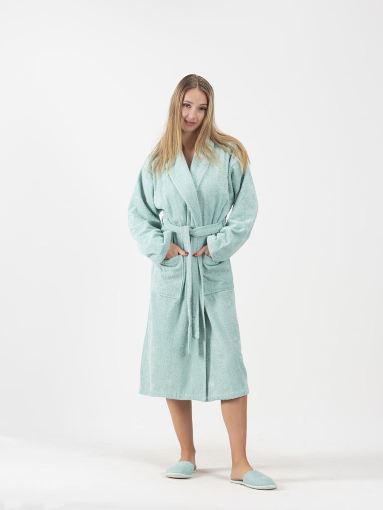 CottonVerse Şalyaka Bornoz – %100 Pamuk, Unisex Su Yeşili - Ender Home