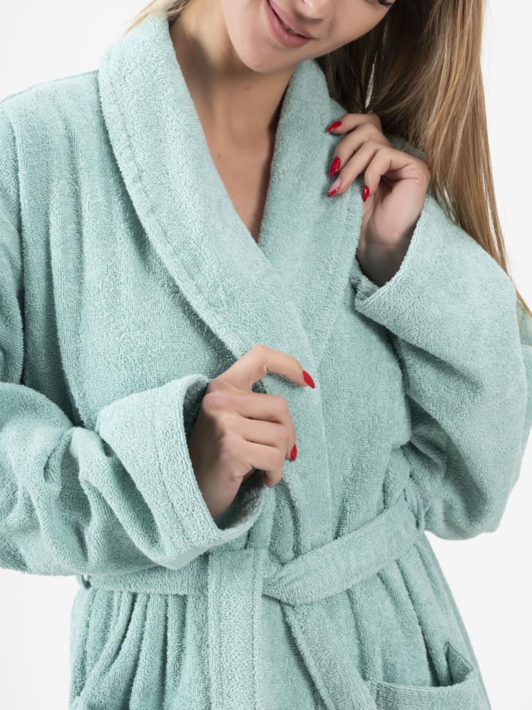 CottonVerse Şalyaka Bornoz – %100 Pamuk, Unisex Su Yeşili - Ender Home