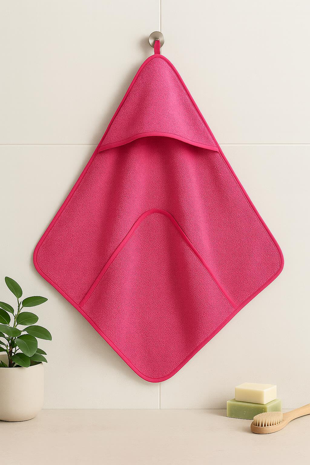 CottonVerse Yeni Doğan Kapüşonlu Havlu Kundak – Hipoalerjenik %100 Pamuk Fuşya - Ender Home