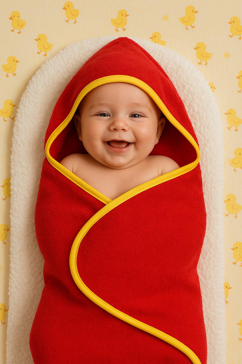 CottonVerse Yeni Doğan Kapüşonlu Havlu Kundak – Hipoalerjenik %100 Pamuk Kırmızı - Ender Home