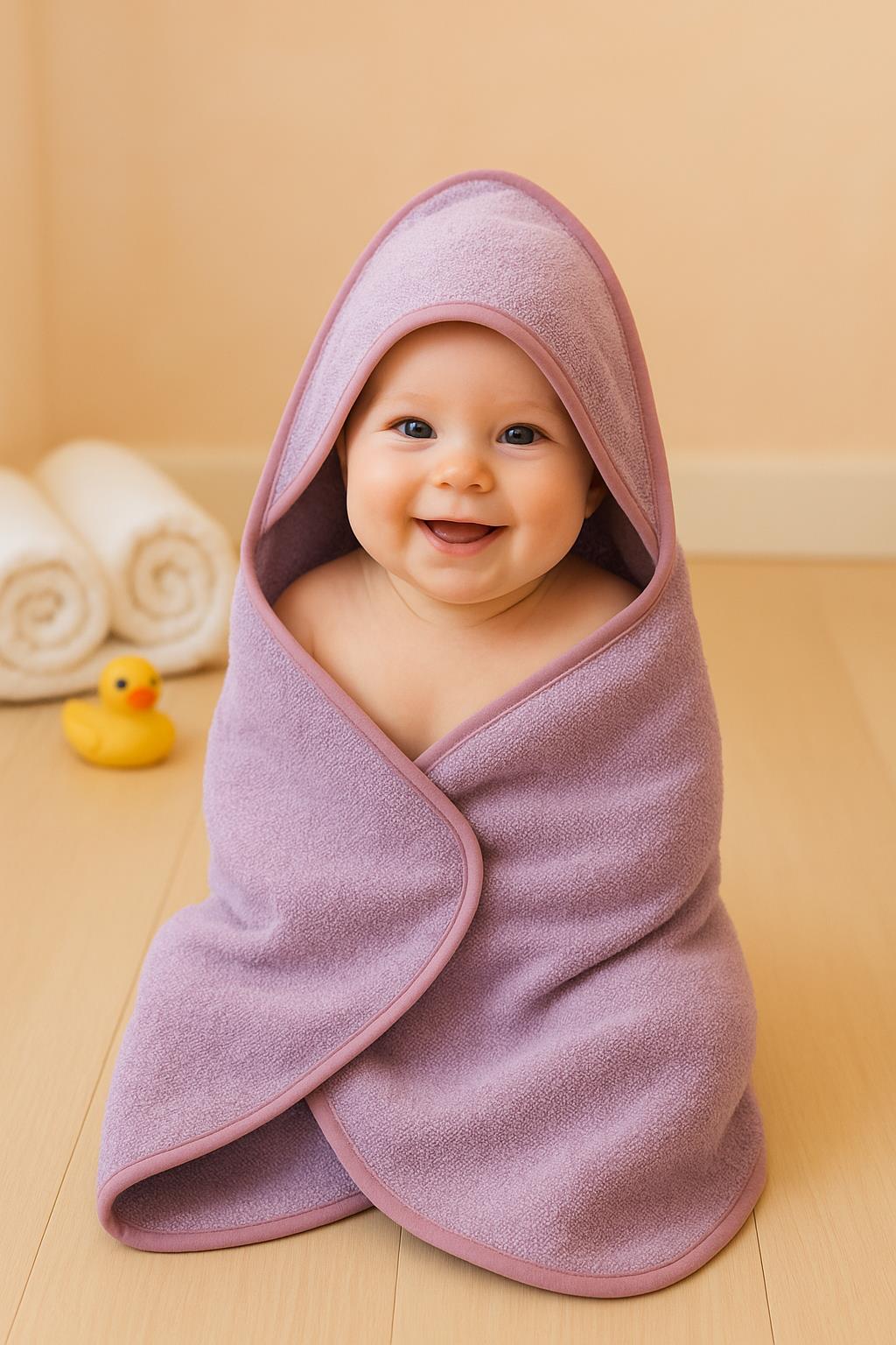 CottonVerse Yeni Doğan Kapüşonlu Havlu Kundak – Hipoalerjenik %100 Pamuk Lila - Ender Home