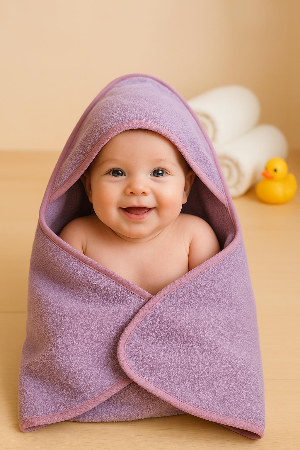 CottonVerse Yeni Doğan Kapüşonlu Havlu Kundak – Hipoalerjenik %100 Pamuk Lila - Ender Home