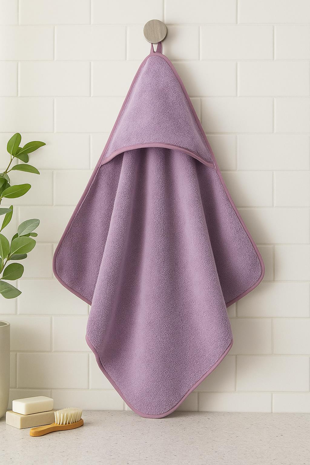CottonVerse Yeni Doğan Kapüşonlu Havlu Kundak – Hipoalerjenik %100 Pamuk Lila - Ender Home