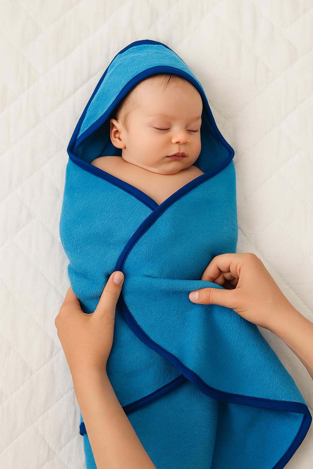 CottonVerse Yeni Doğan Kapüşonlu Havlu Kundak – Hipoalerjenik %100 Pamuk Mavi - Ender Home