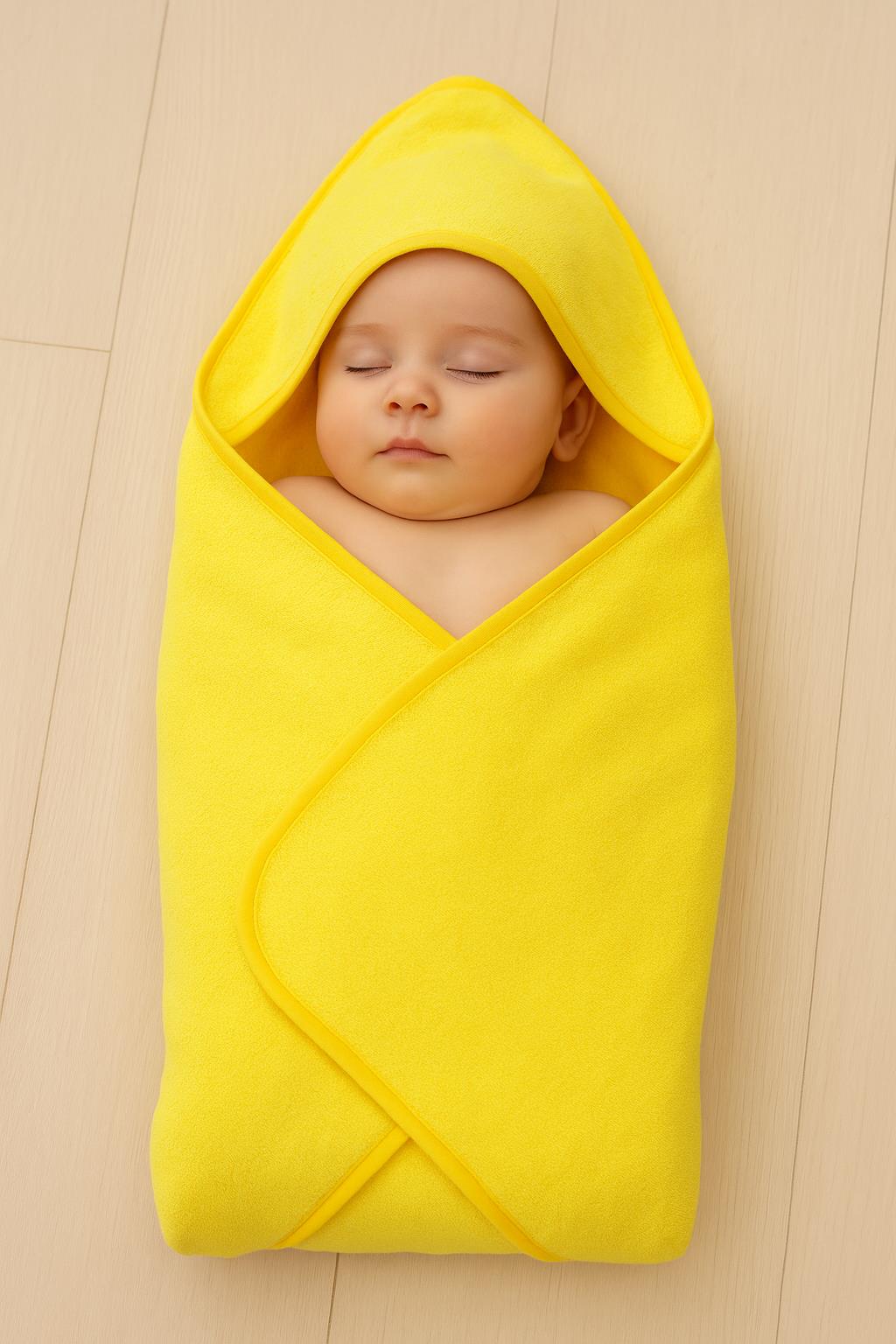 CottonVerse Yeni Doğan Kapüşonlu Havlu Kundak – Hipoalerjenik %100 Pamuk Sarı - Ender Home