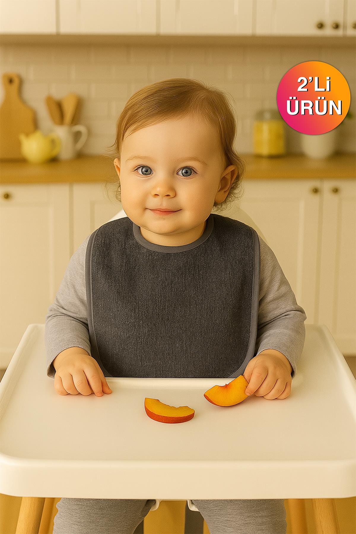 DreamSoft 2'li Bebek Mama Önlüğü – 25x30 cm Antrasit - Ender Home