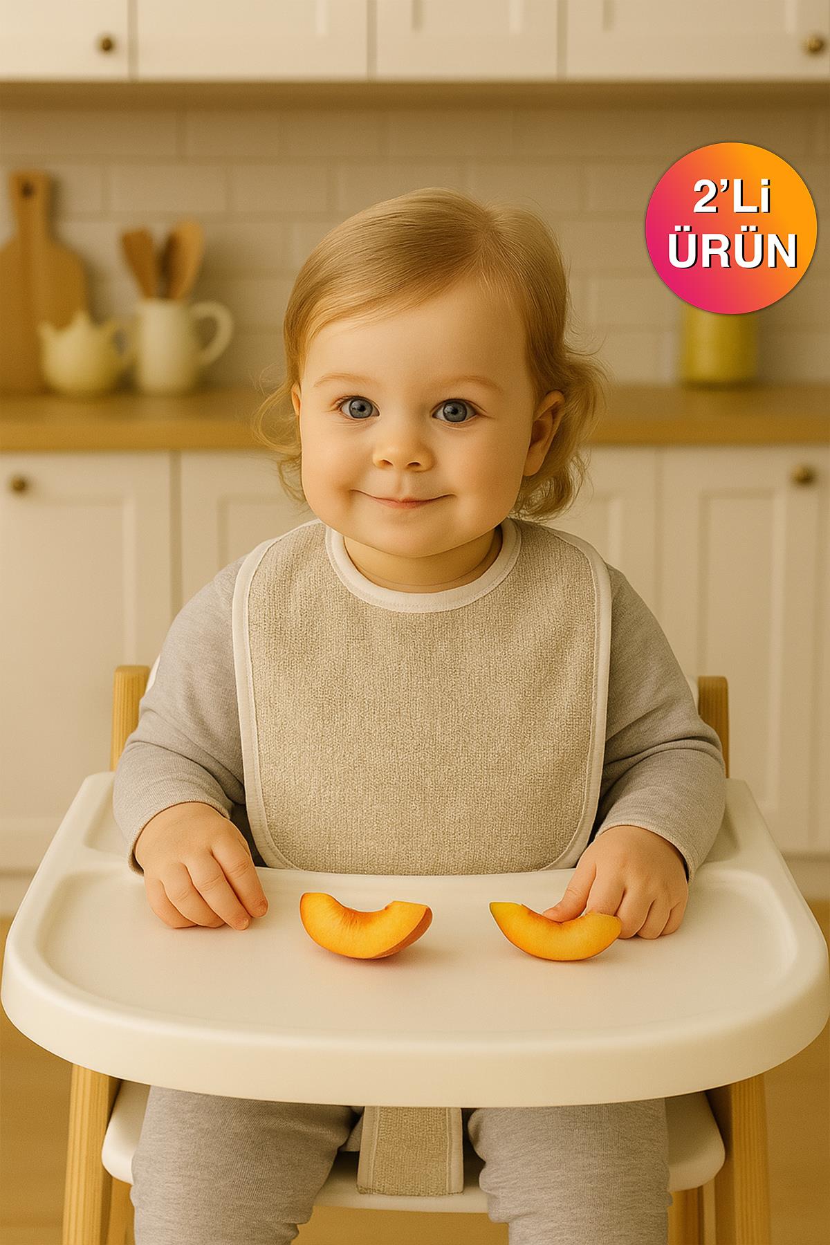 DreamSoft 2'li Bebek Mama Önlüğü – 25x30 cm Bej - Ender Home