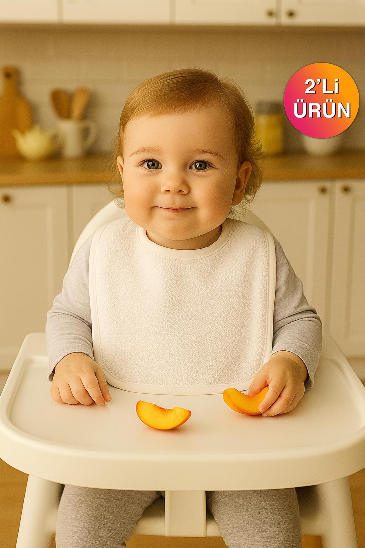 DreamSoft 2'li Bebek Mama Önlüğü – 25x30 cm Krem - Ender Home