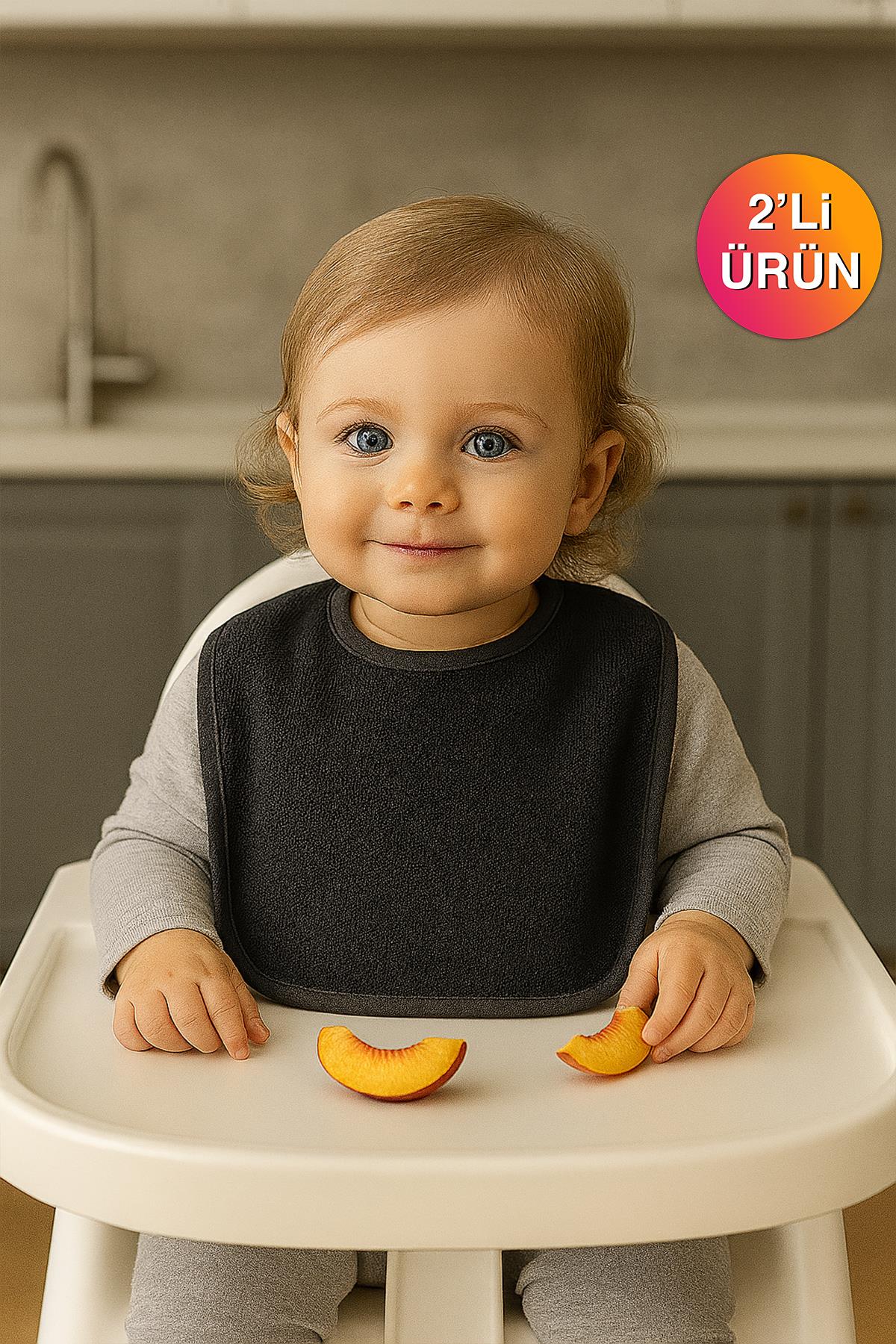 DreamSoft 2'li Bebek Mama Önlüğü – 25x30 cm Siyah - Ender Home