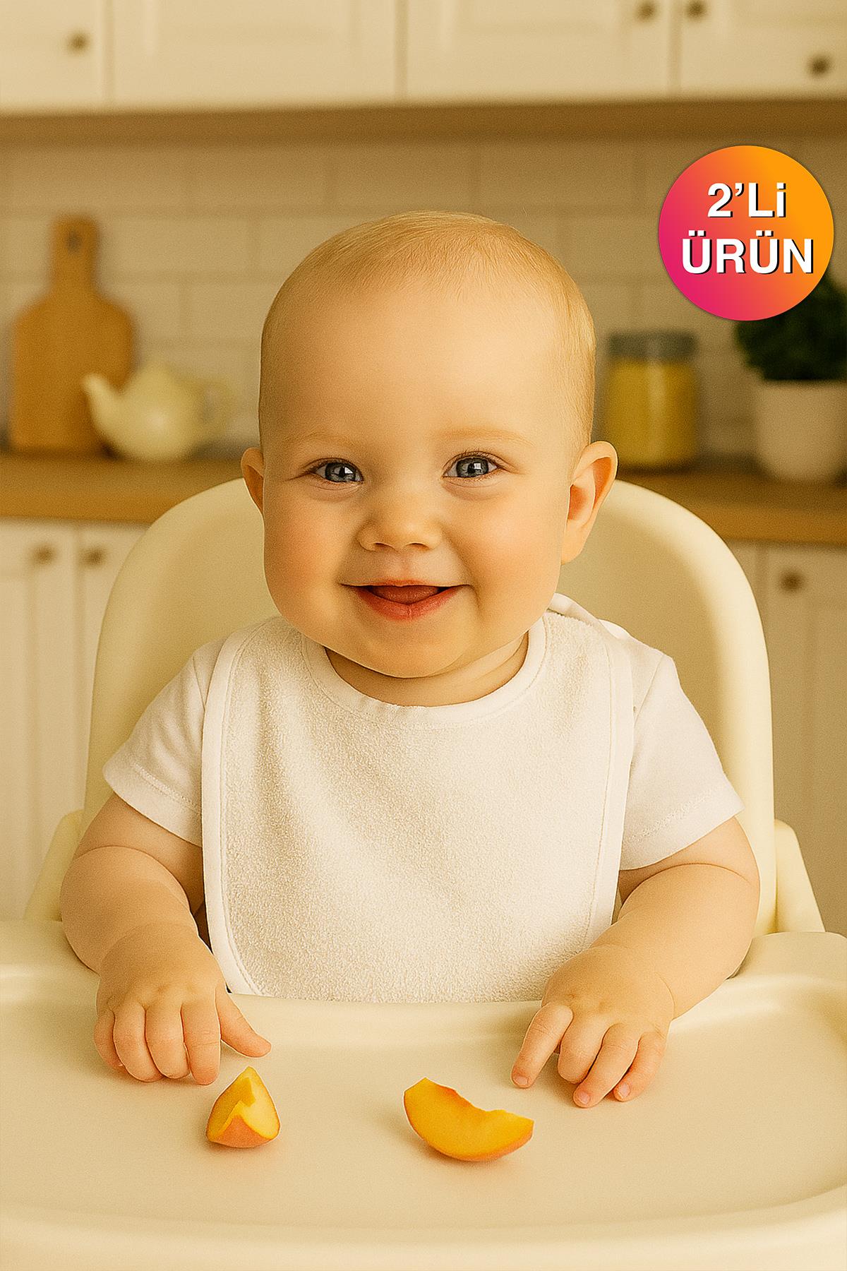 DreamSoft 2'li Bebek Mama Önlüğü – Sıvı Geçirmez 25x40 cm Beyaz - Ender Home