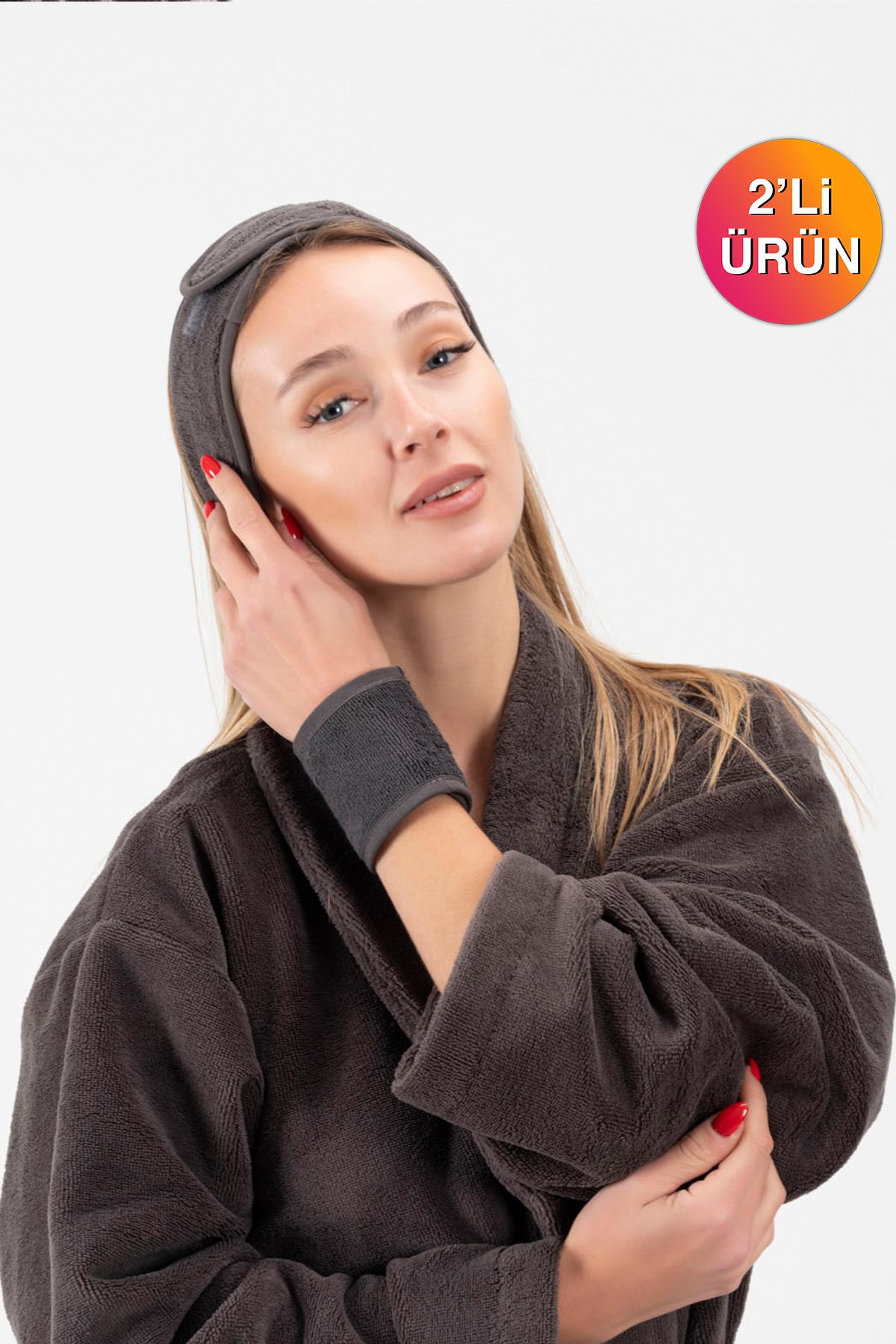 DreamSoft 2'li Kadife Dokulu Bilek Bandı – Lüks Yumuşaklık %100 Pamuk Antrasit - Ender Home
