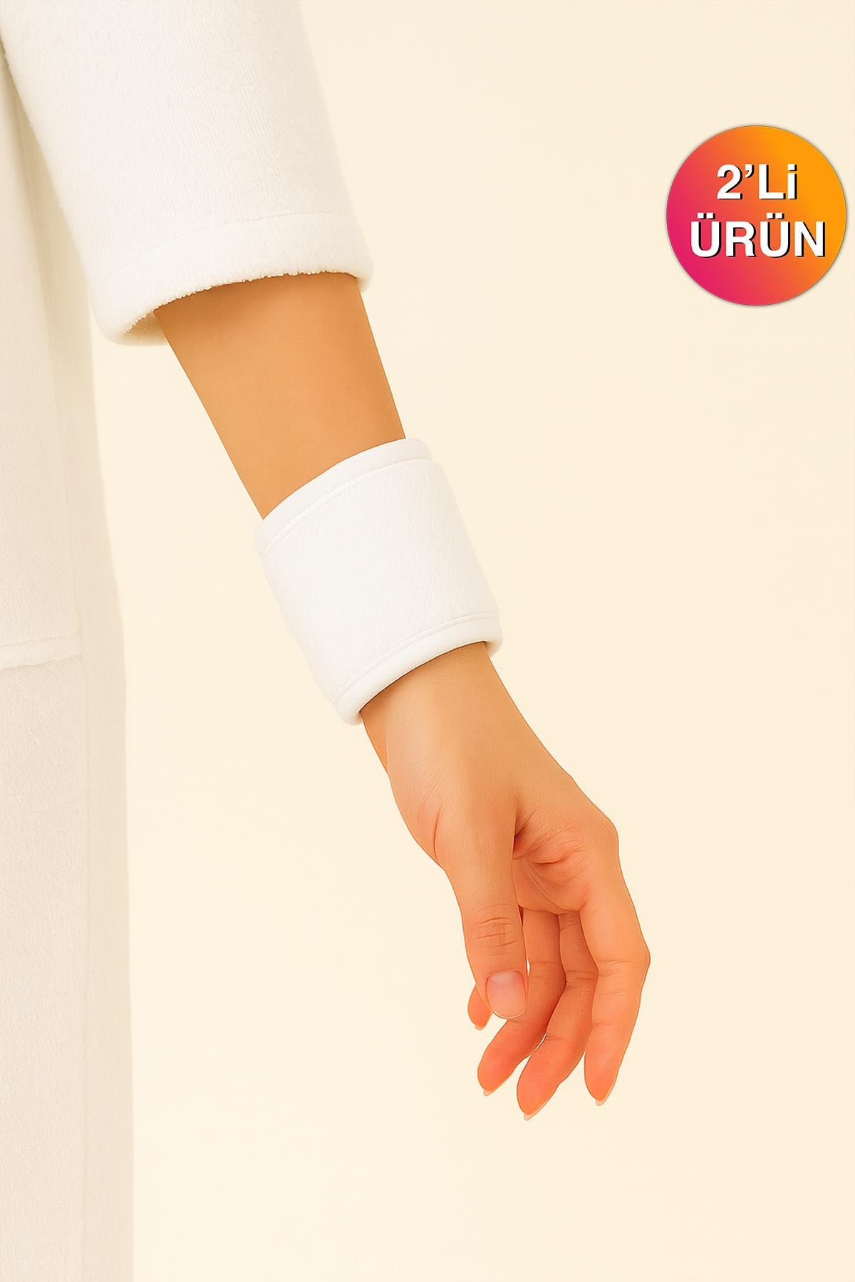 DreamSoft 2'li Kadife Dokulu Bilek Bandı – Lüks Yumuşaklık %100 Pamuk Beyaz - Ender Home