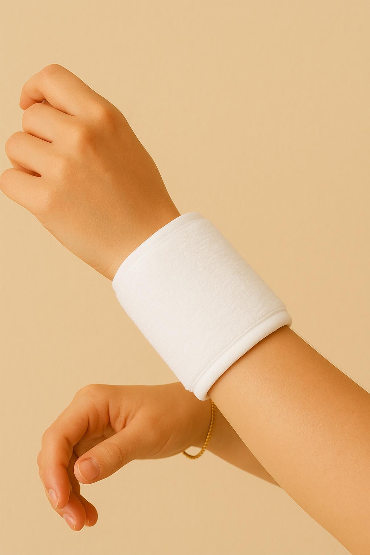 DreamSoft 2'li Kadife Dokulu Bilek Bandı – Lüks Yumuşaklık %100 Pamuk Beyaz - Ender Home