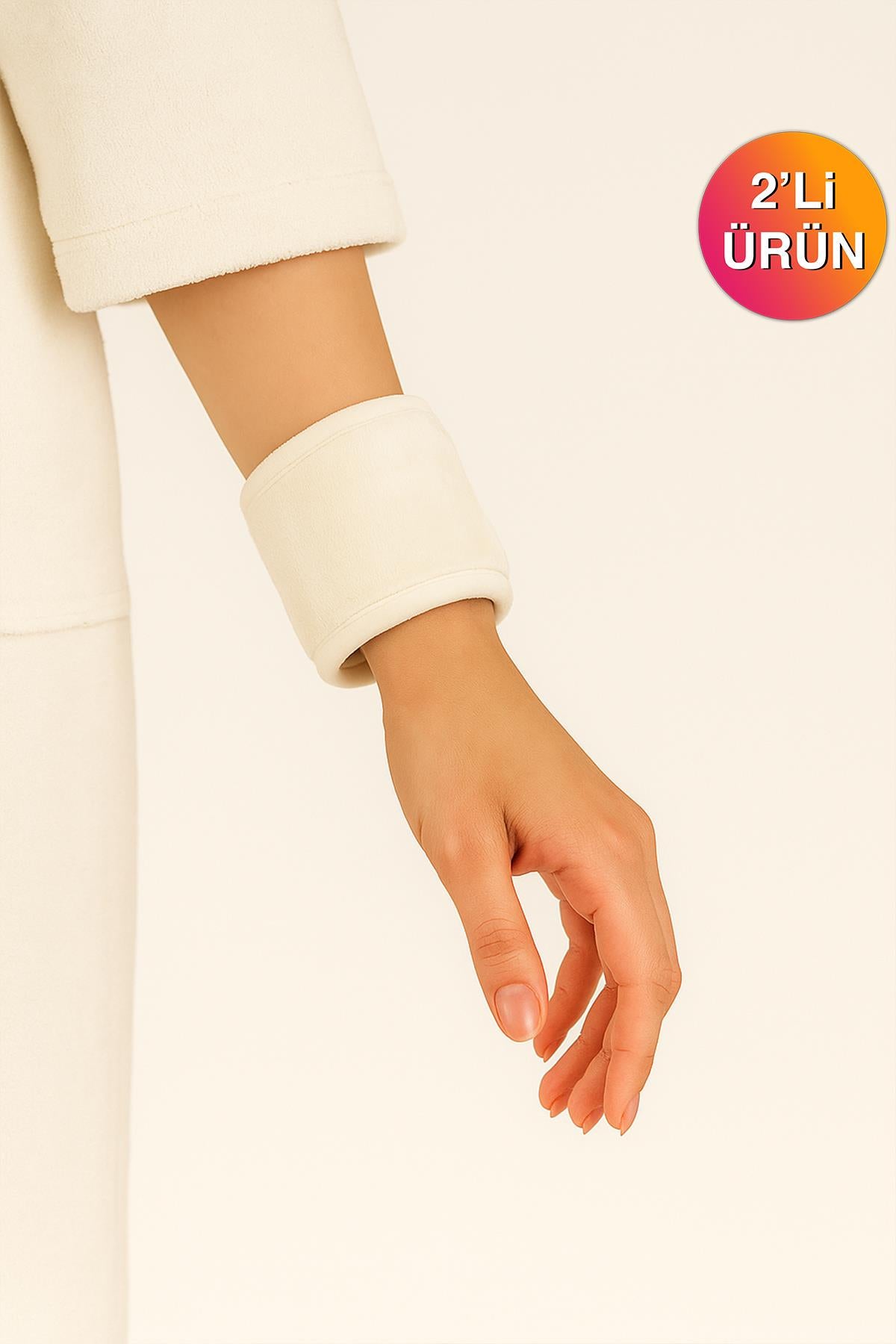 DreamSoft 2'li Kadife Dokulu Bilek Bandı – Lüks Yumuşaklık %100 Pamuk Krem - Ender Home
