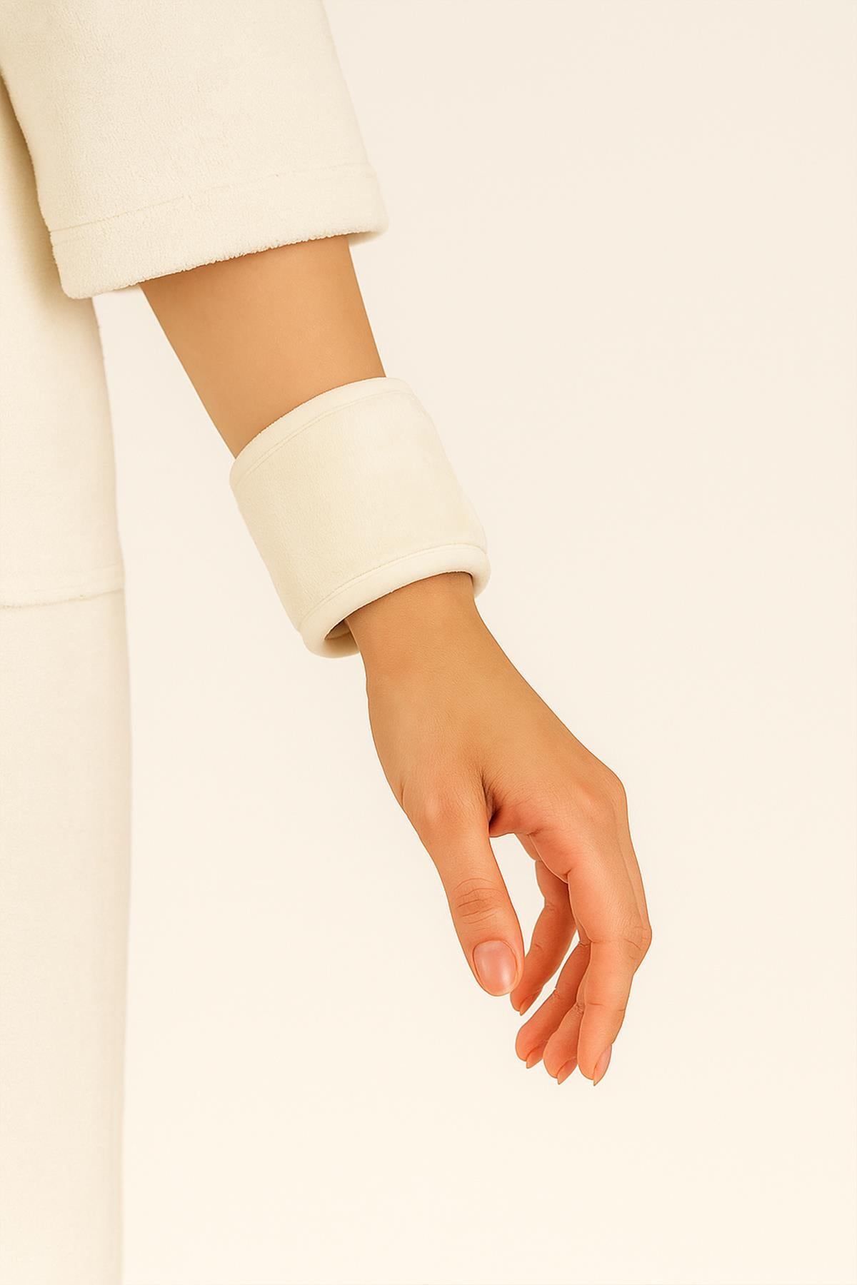 DreamSoft 2'li Kadife Dokulu Bilek Bandı – Lüks Yumuşaklık %100 Pamuk Krem - Ender Home