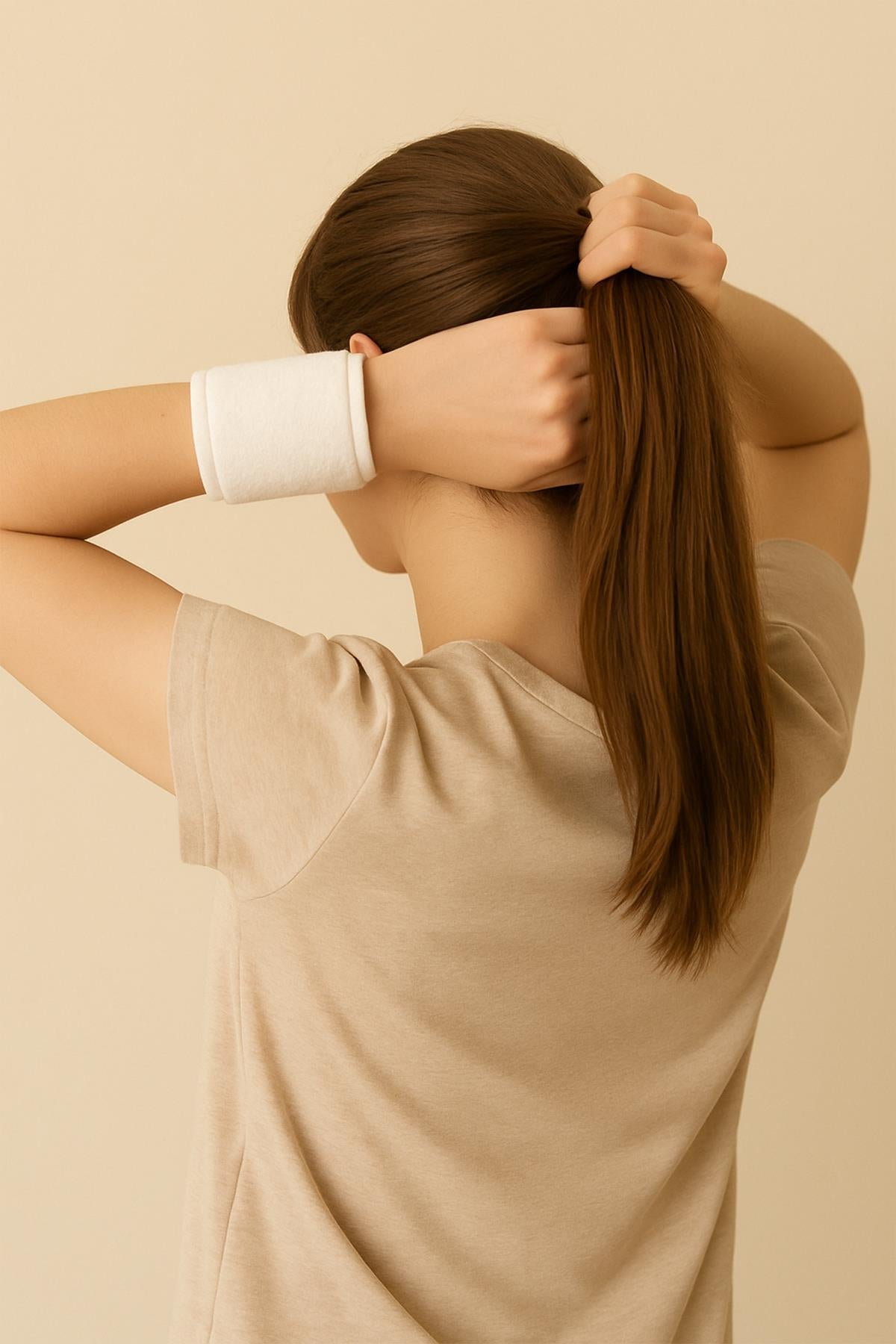 DreamSoft 2'li Kadife Dokulu Bilek Bandı – Lüks Yumuşaklık %100 Pamuk Krem - Ender Home