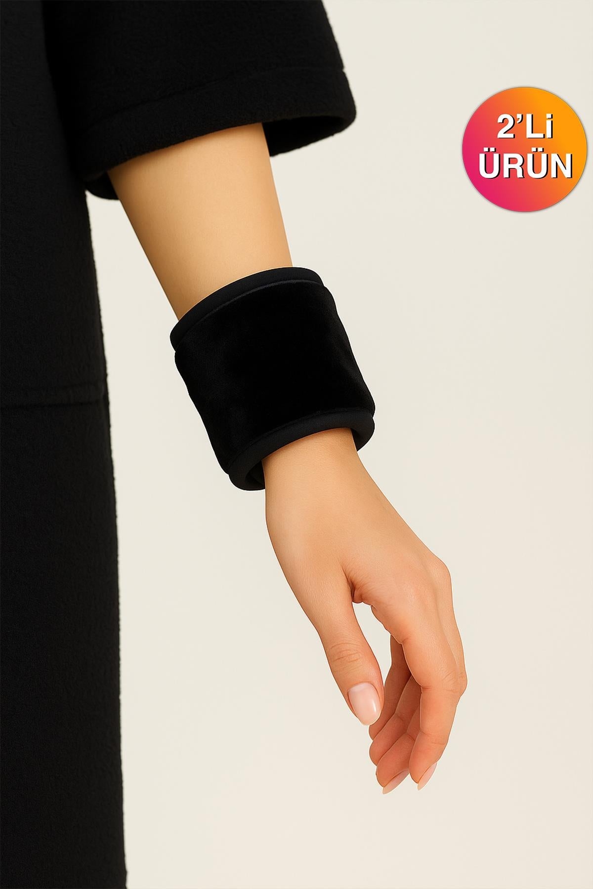 DreamSoft 2'li Kadife Dokulu Bilek Bandı – Lüks Yumuşaklık %100 Pamuk Siyah - Ender Home