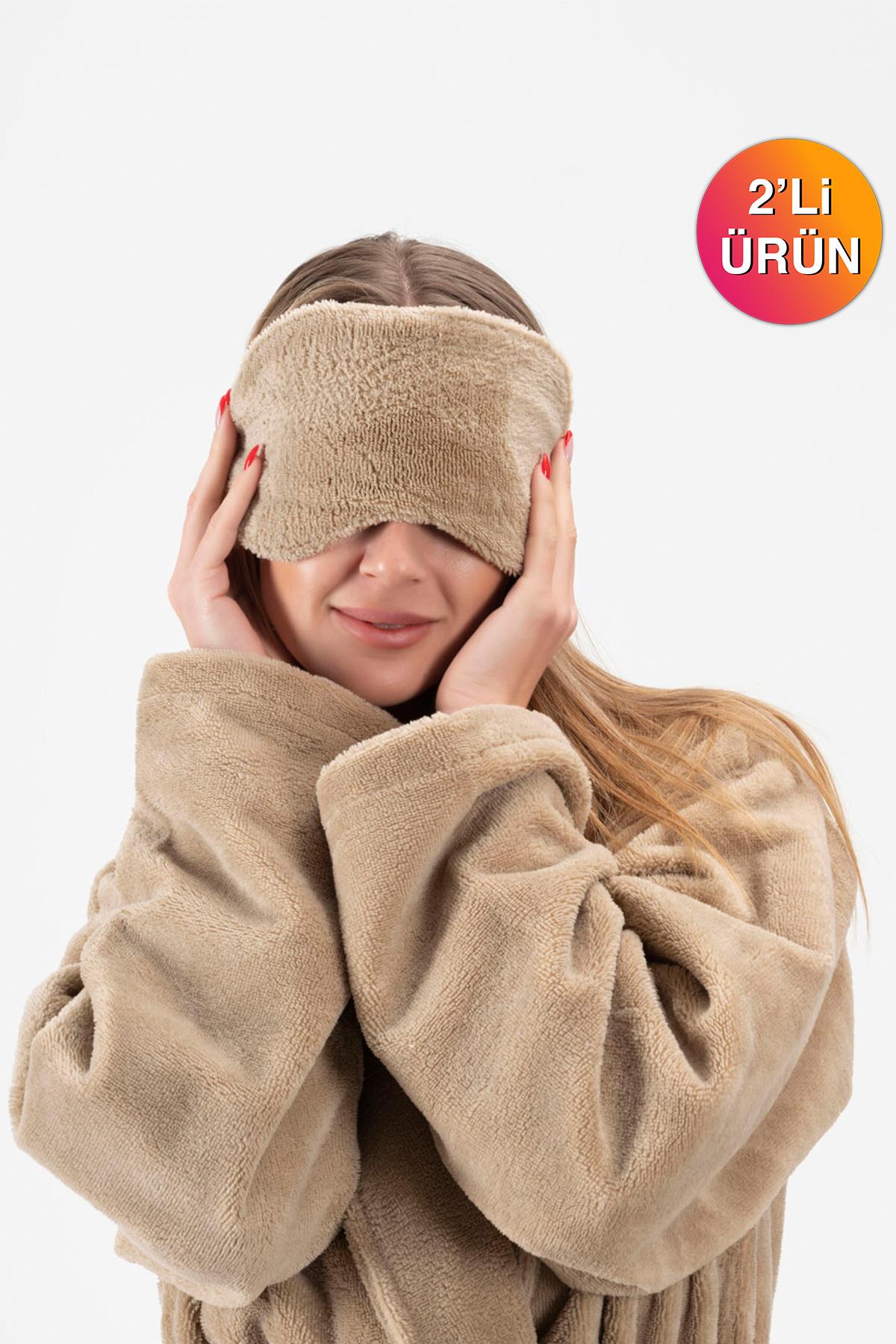 DreamSoft 2'li Kadife Dokulu Göz Bandı – Lüks Yumuşaklık & %100 Pamuk Bej - Ender Home