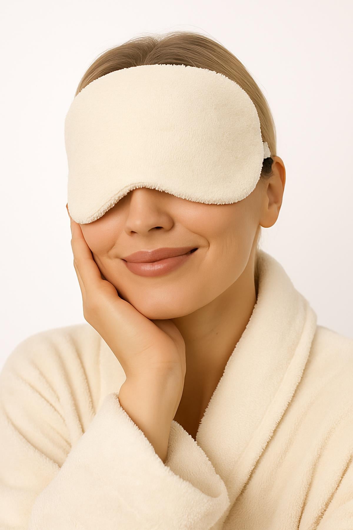 DreamSoft 2'li Kadife Dokulu Göz Bandı – Lüks Yumuşaklık & %100 Pamuk Krem - Ender Home