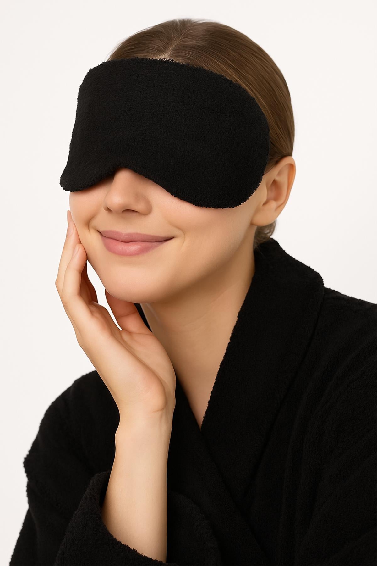 DreamSoft 2'li Kadife Dokulu Göz Bandı – Lüks Yumuşaklık & %100 Pamuk Siyah - Ender Home