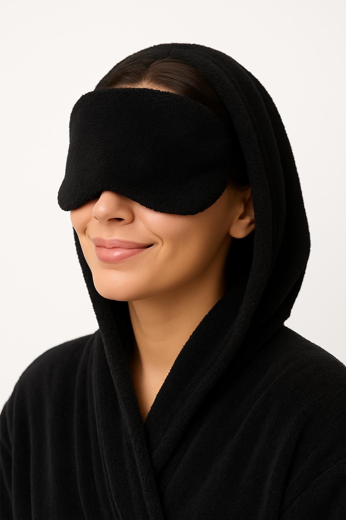 DreamSoft 2'li Kadife Dokulu Göz Bandı – Lüks Yumuşaklık & %100 Pamuk Siyah - Ender Home