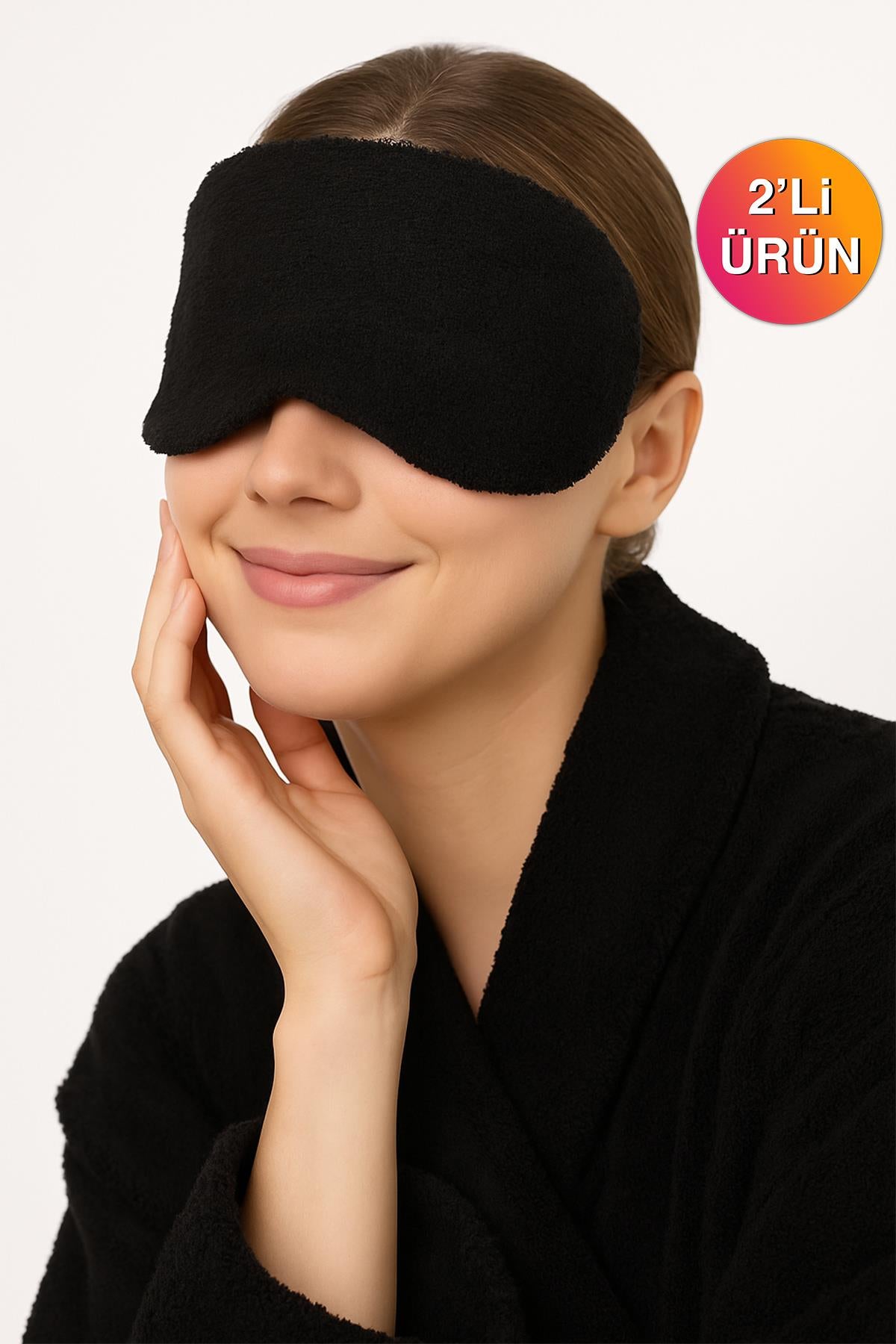 DreamSoft 2'li Kadife Dokulu Göz Bandı – Lüks Yumuşaklık & %100 Pamuk Siyah - Ender Home