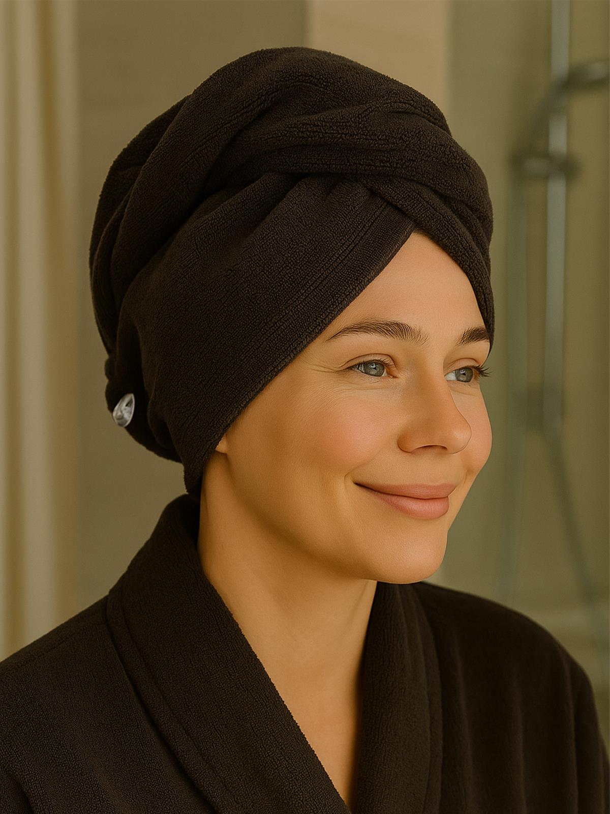 DreamSoft Düğmeli Saç Kurulama Bonesi – Kadife Antrasit Gri - Ender Home