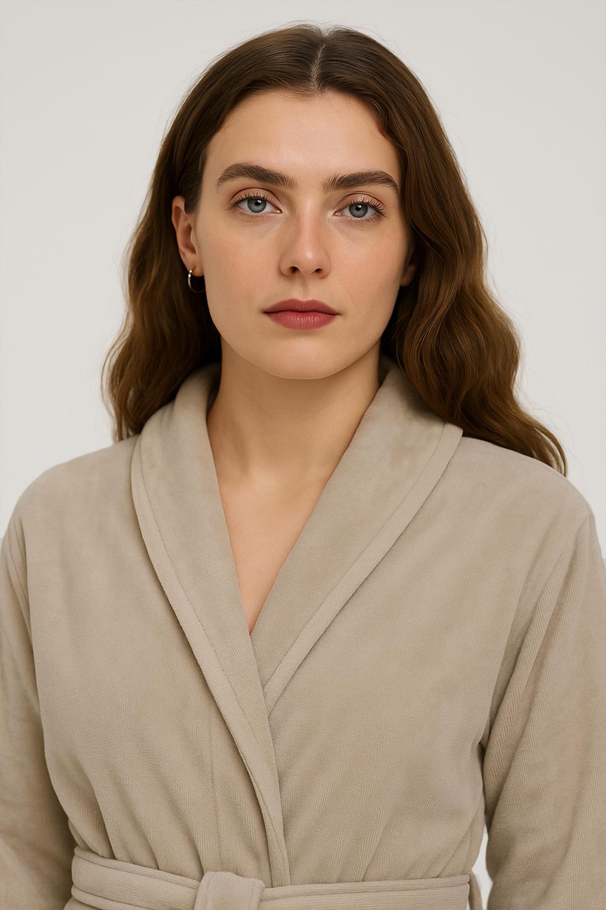 VelourTouch Kadife Şalyaka Bornoz – %100 Pamuk, Unisex , S/M - Ender Home