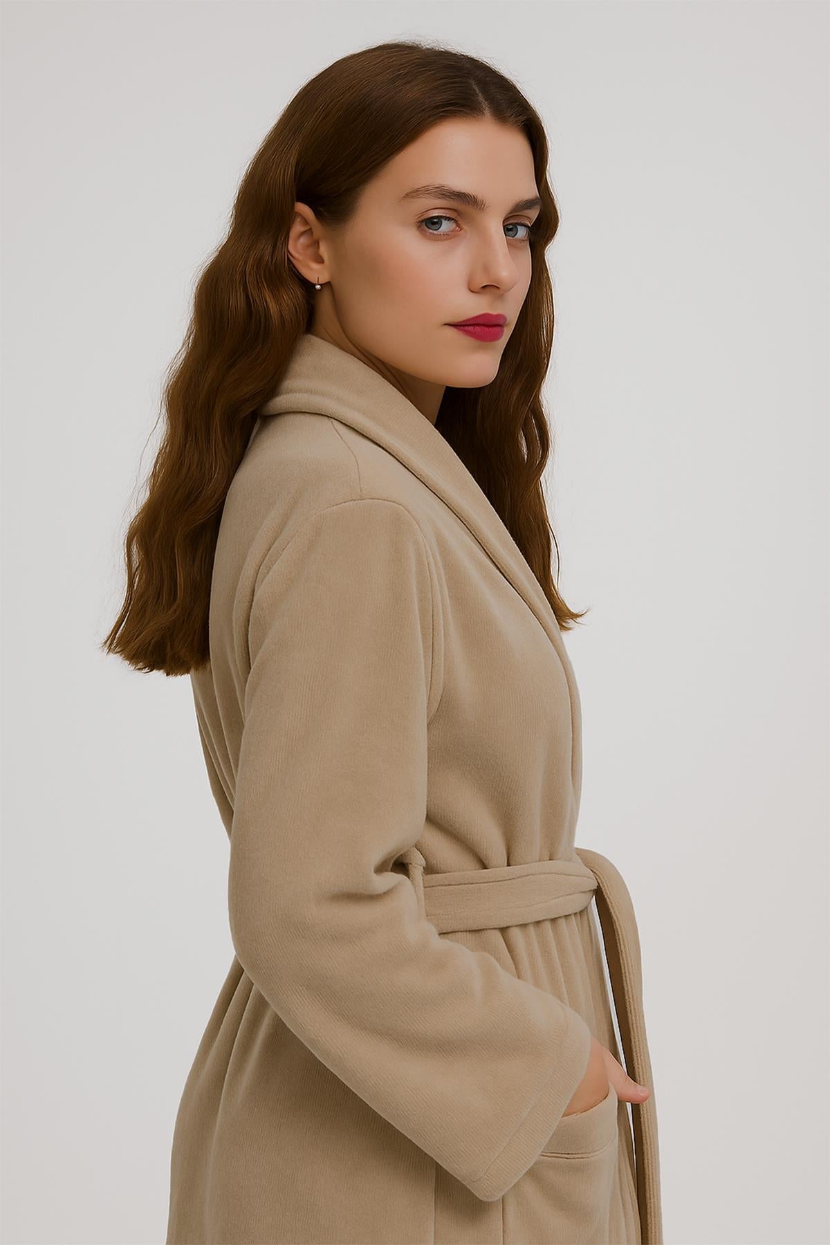 VelourTouch Kadife Şalyaka Bornoz – %100 Pamuk, Unisex , S/M - Ender Home