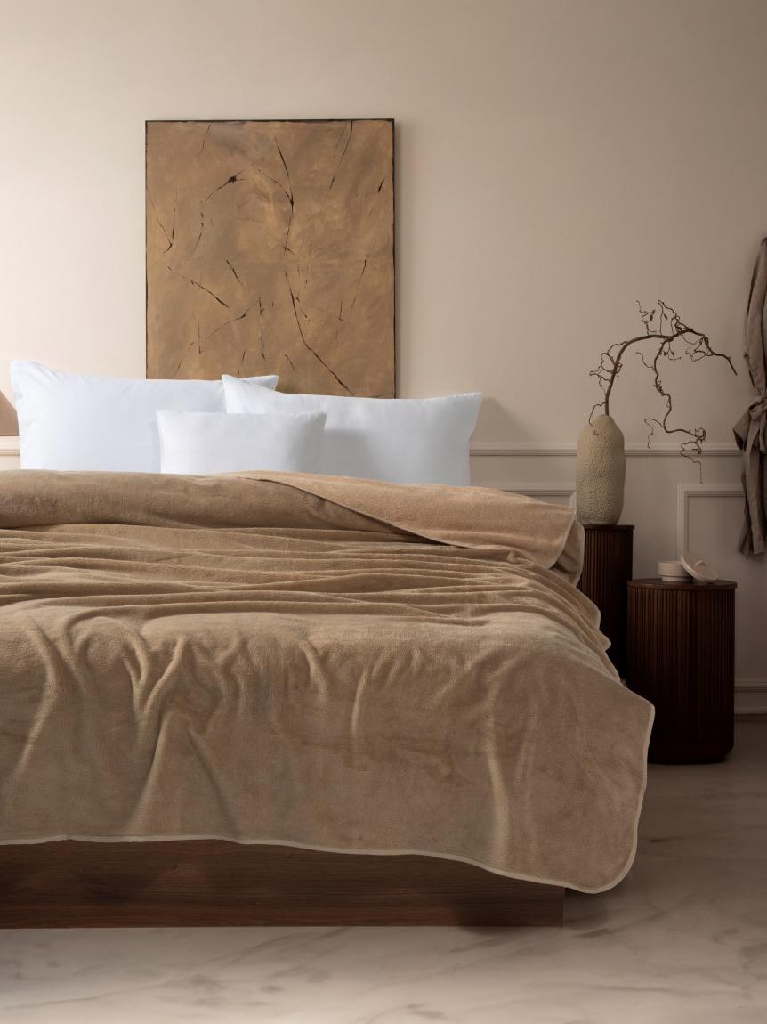 DreamSoft Kadife TV & Koltuk Şalı Tek Kişilik – 100x150 Cm Bej - Ender Home