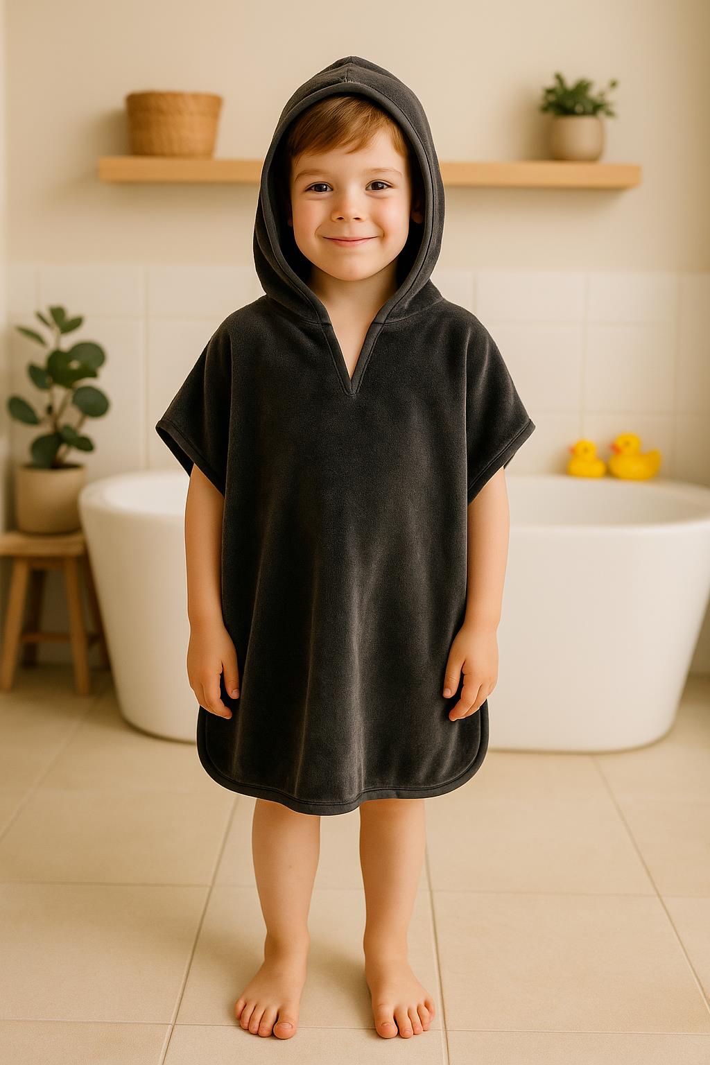 DreamSoft Kapüşonlu Kadife Havlu Panço Antrasit - Ender Home