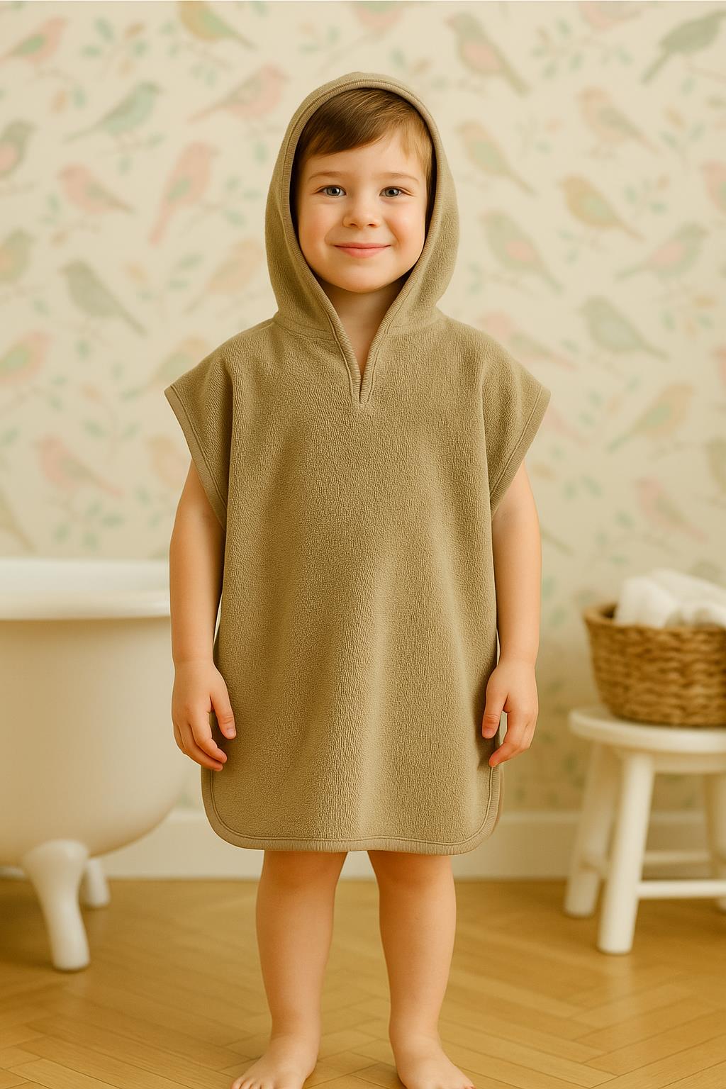DreamSoft Kapüşonlu Kadife Havlu Panço Bej - Ender Home