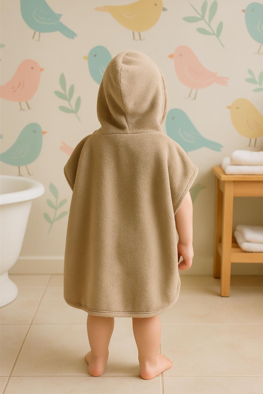 DreamSoft Kapüşonlu Kadife Havlu Panço Bej - Ender Home