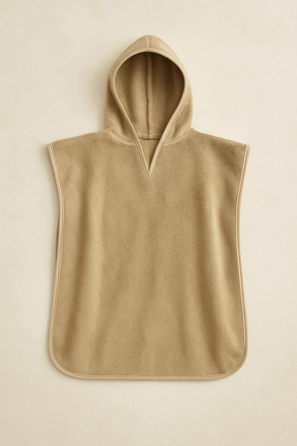 DreamSoft Kapüşonlu Kadife Havlu Panço Bej - Ender Home