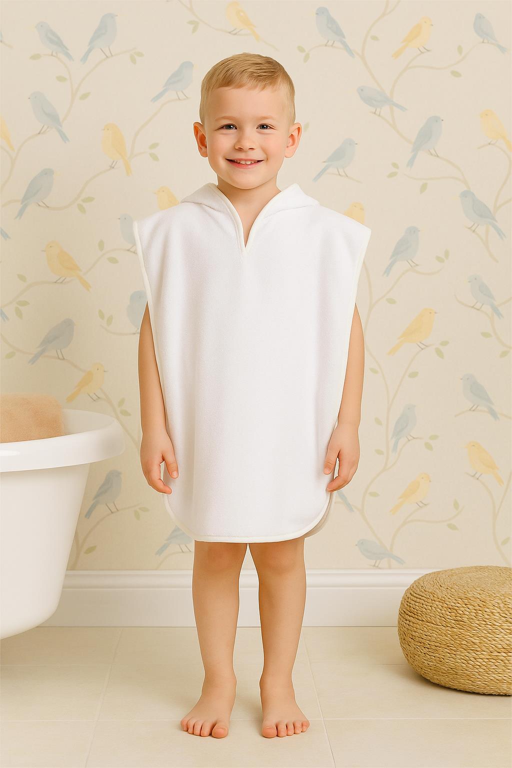DreamSoft Kapüşonlu Kadife Havlu Panço Beyaz - Ender Home