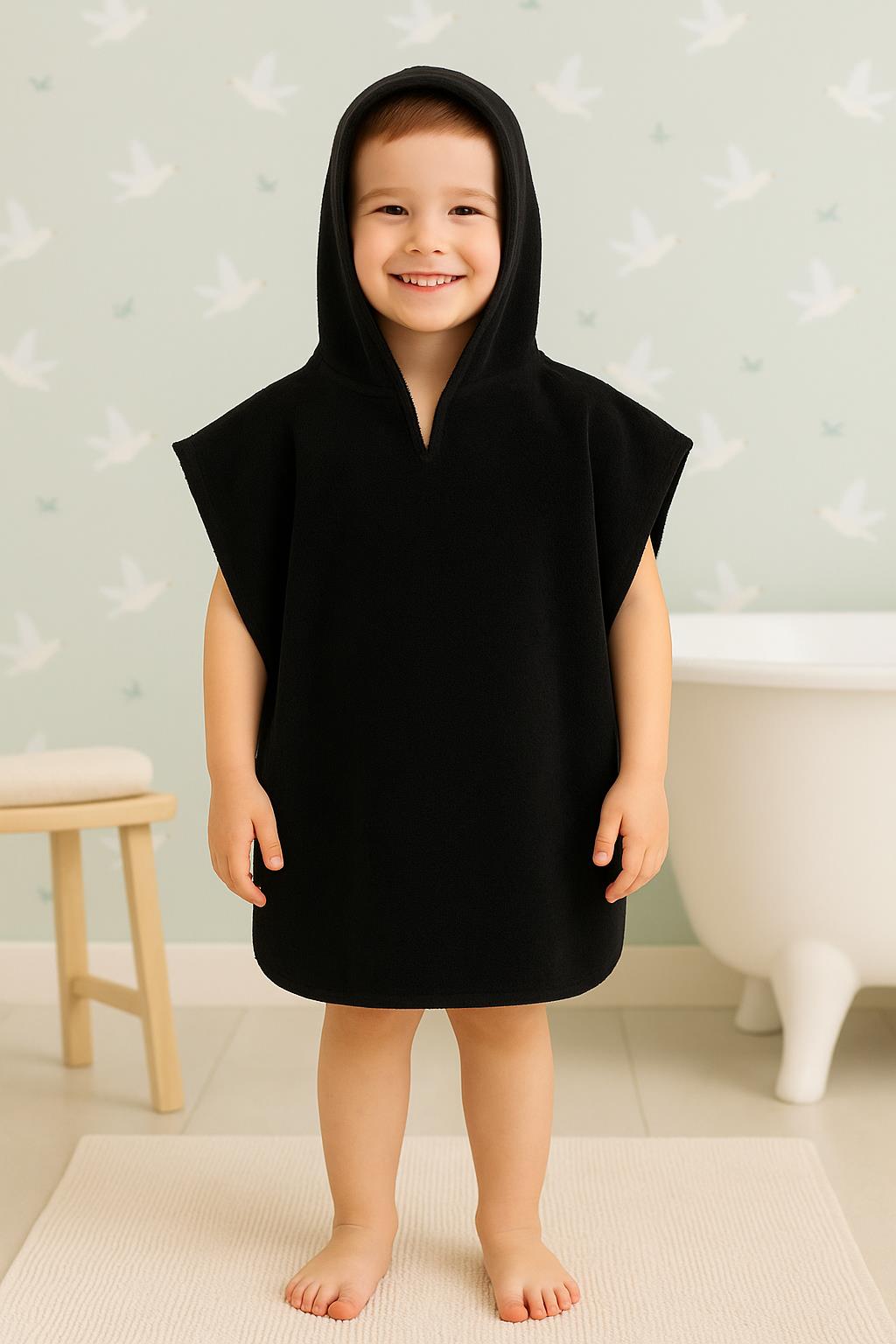 DreamSoft Kapüşonlu Kadife Havlu Panço Siyah - Ender Home
