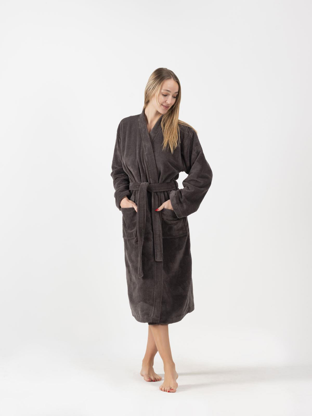 DreamSoft Kimono Bornoz – Kadife, Unisex Antrasit - Ender Home