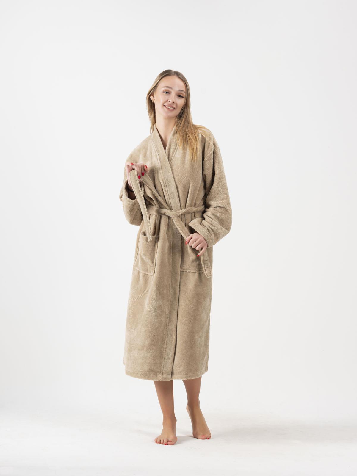 DreamSoft Kimono Bornoz – Kadife, Unisex Bej - Ender Home