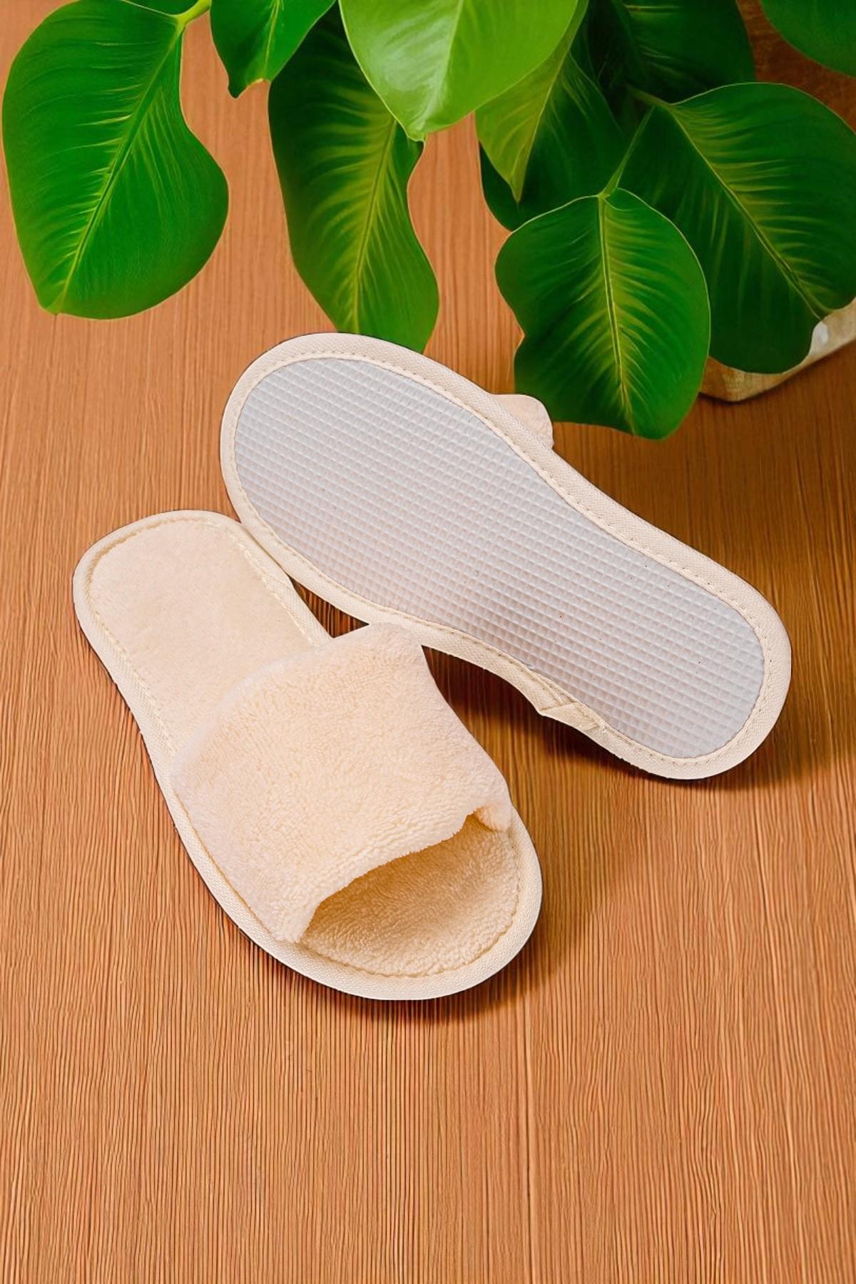 DreamSoft Lüks Kadife Ev Terliği – Kaymaz İnce Taban Krem - Ender Home