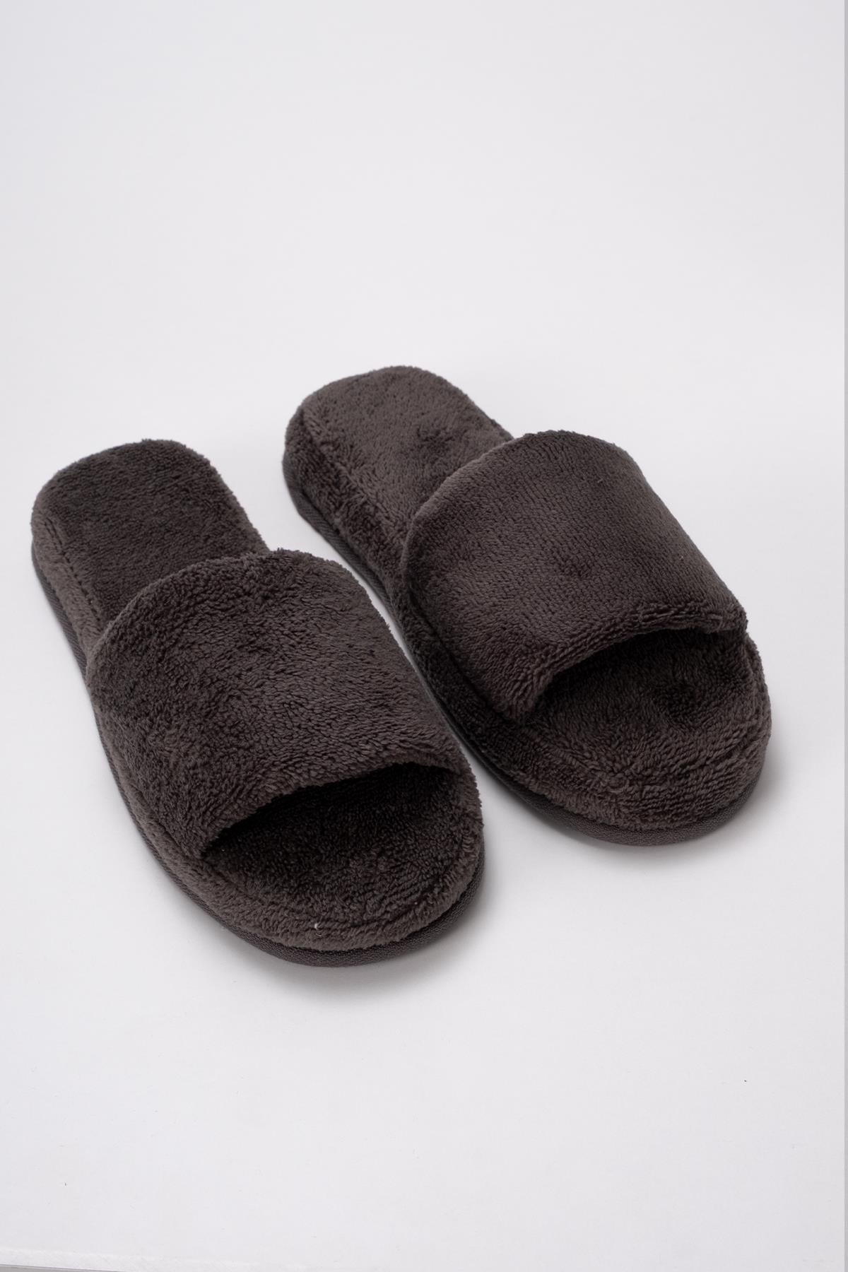 DreamSoft Lüks Kadife Ev Terliği – Kaymaz Kalın Taban Antrasit - Ender Home