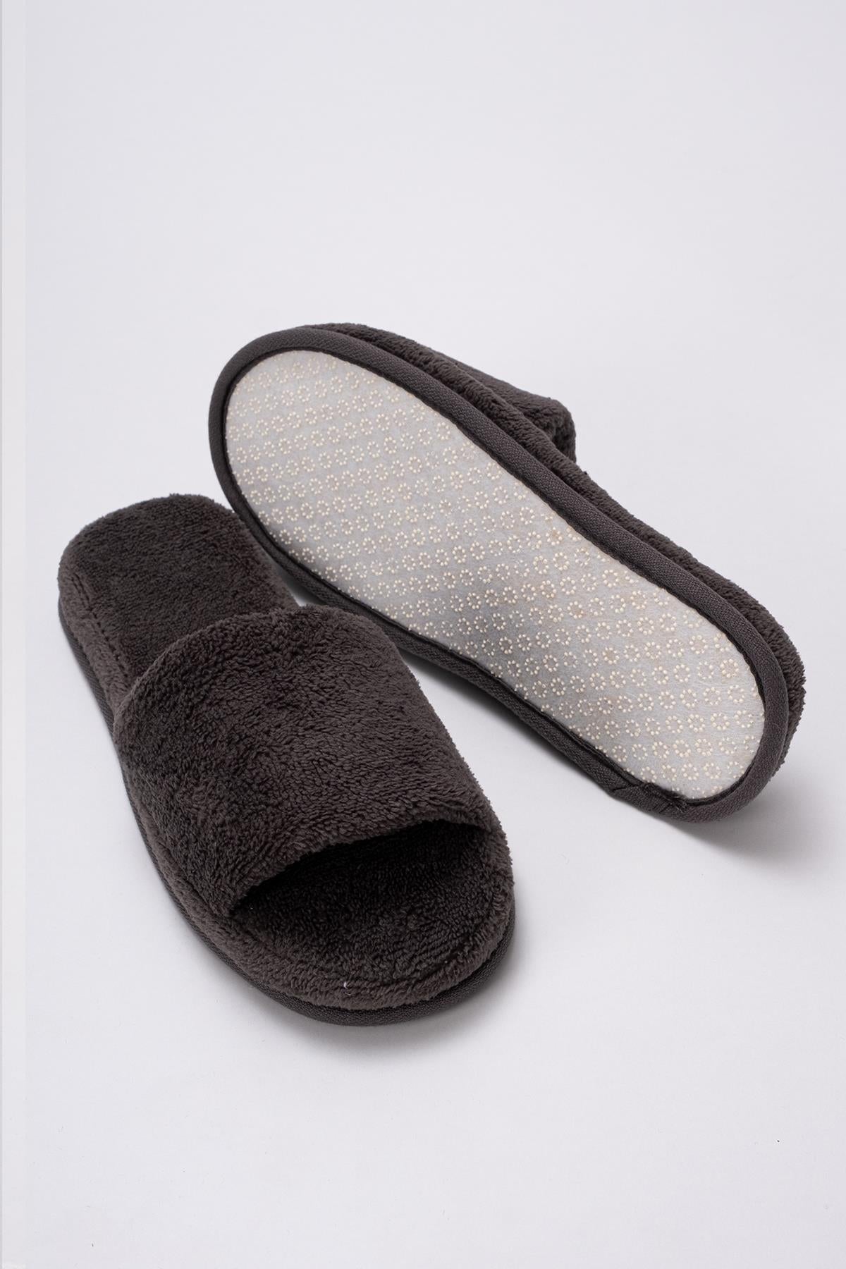 DreamSoft Lüks Kadife Ev Terliği – Kaymaz Kalın Taban Antrasit - Ender Home