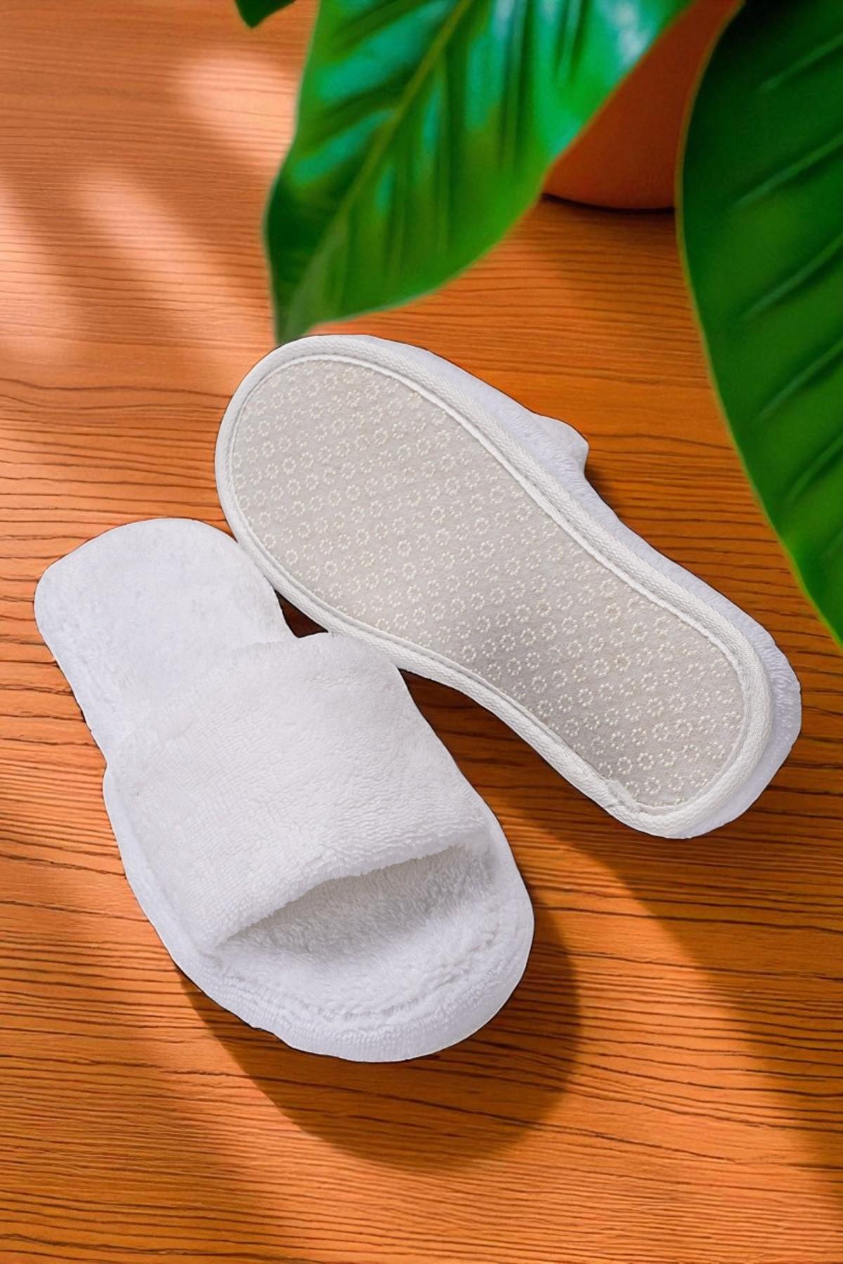 DreamSoft Lüks Kadife Ev Terliği – Kaymaz Kalın Taban Beyaz - Ender Home