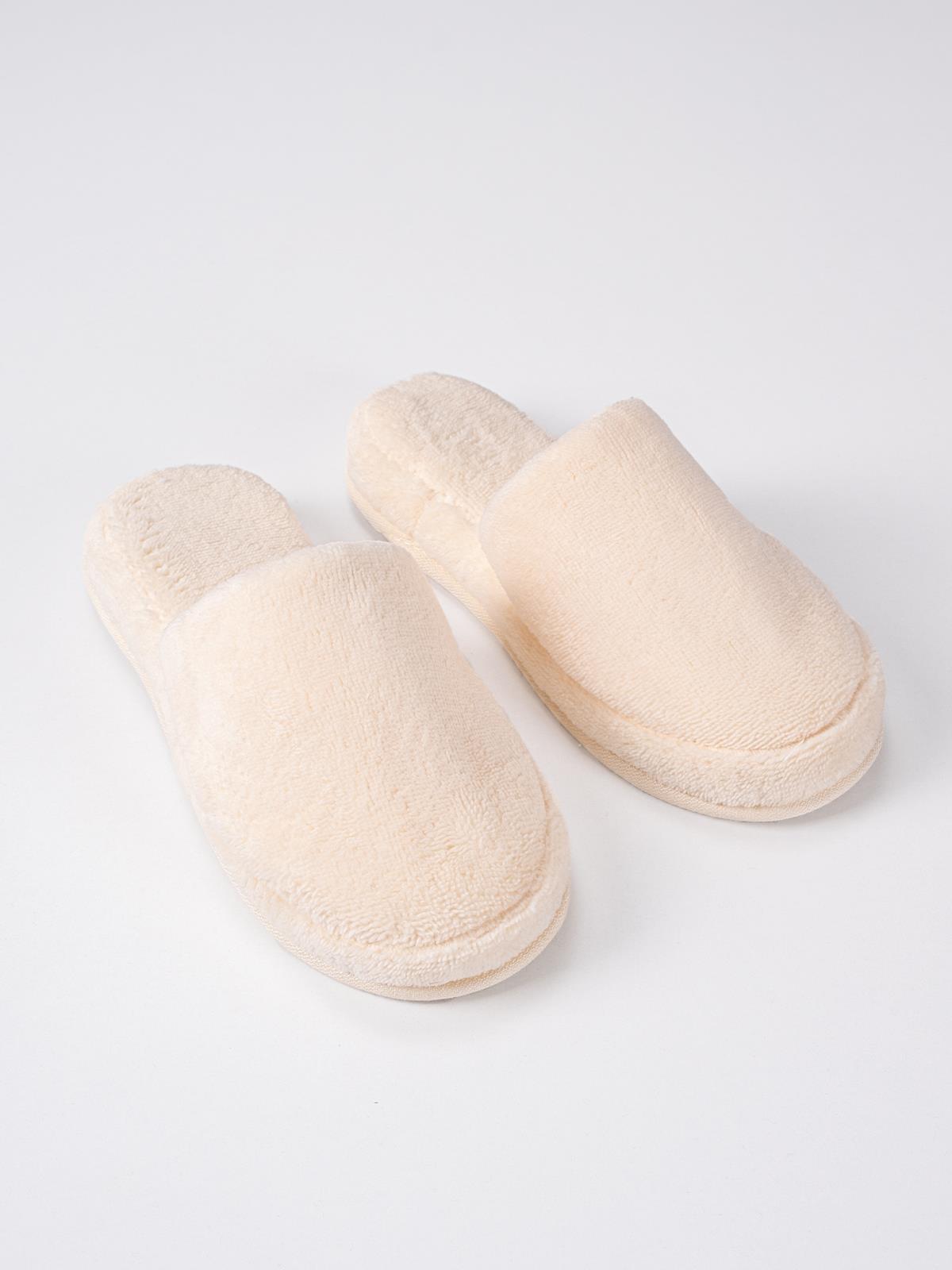 DreamSoft Lüks Kadife Ev Terliği – Kaymaz Kalın Taban Krem - Ender Home