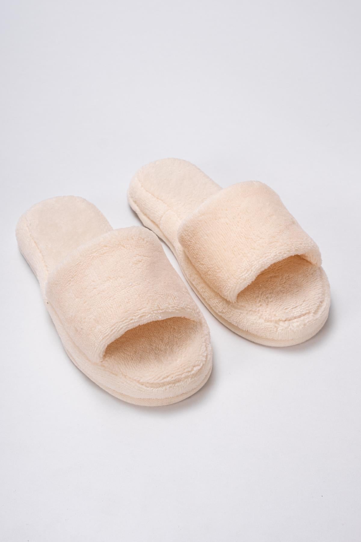 DreamSoft Lüks Kadife Ev Terliği – Kaymaz Kalın Taban Krem - Ender Home