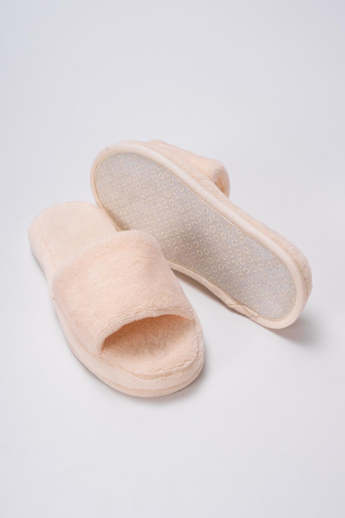 DreamSoft Lüks Kadife Ev Terliği – Kaymaz Kalın Taban Krem - Ender Home