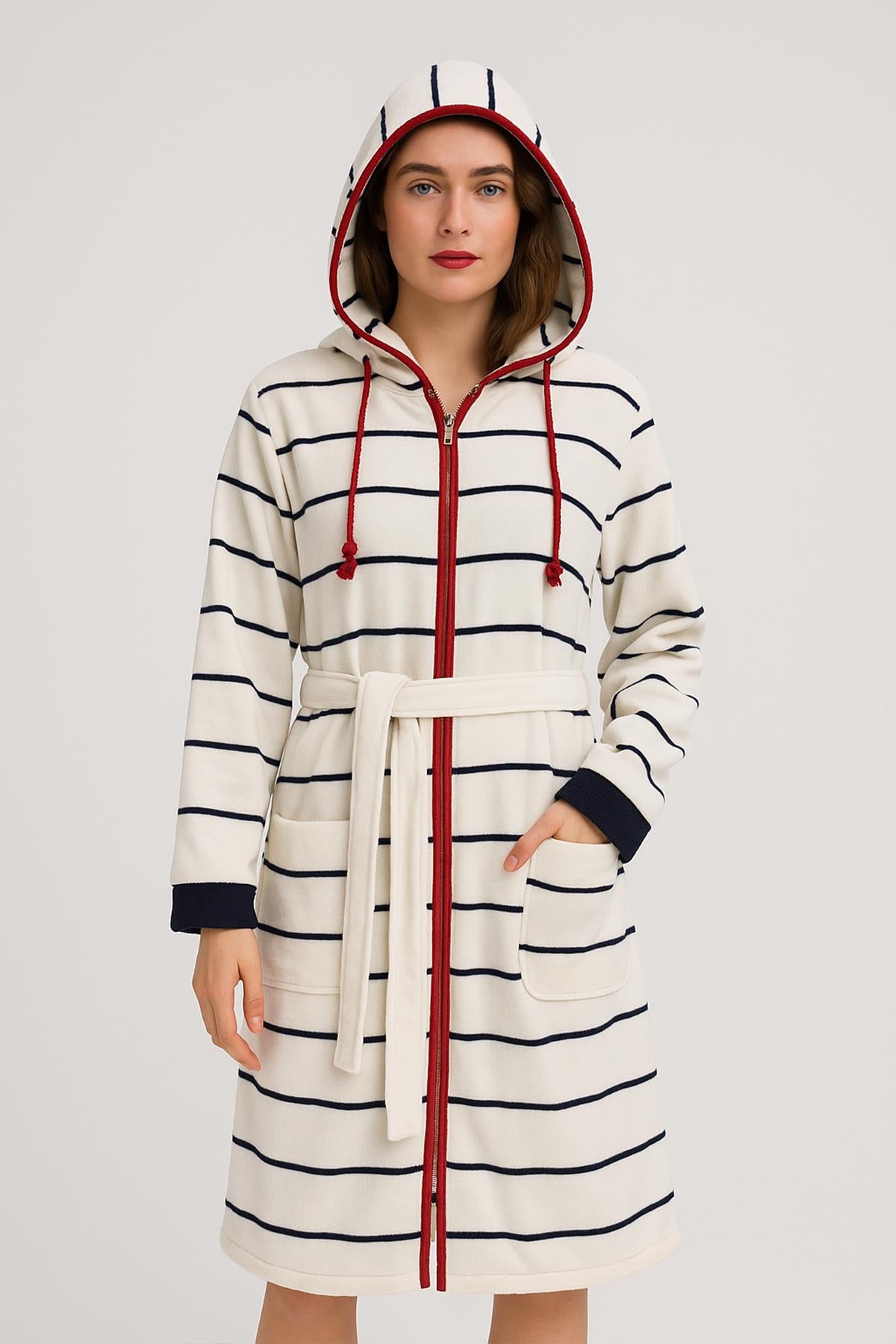 VelourTouch Lüx Fermuarlı Kapişonlu Bornoz – %100 Pamuk Kadife Unisex - Ender Home