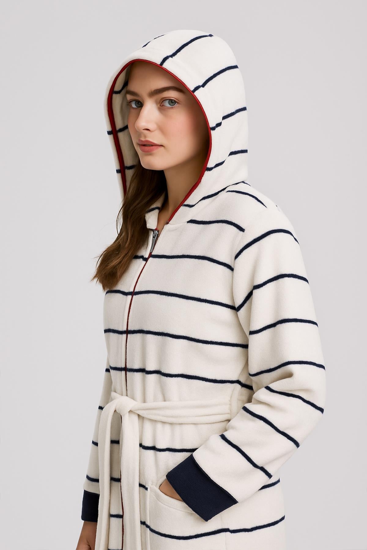 VelourTouch Lüx Fermuarlı Kapişonlu Bornoz – %100 Pamuk Kadife Unisex - Ender Home