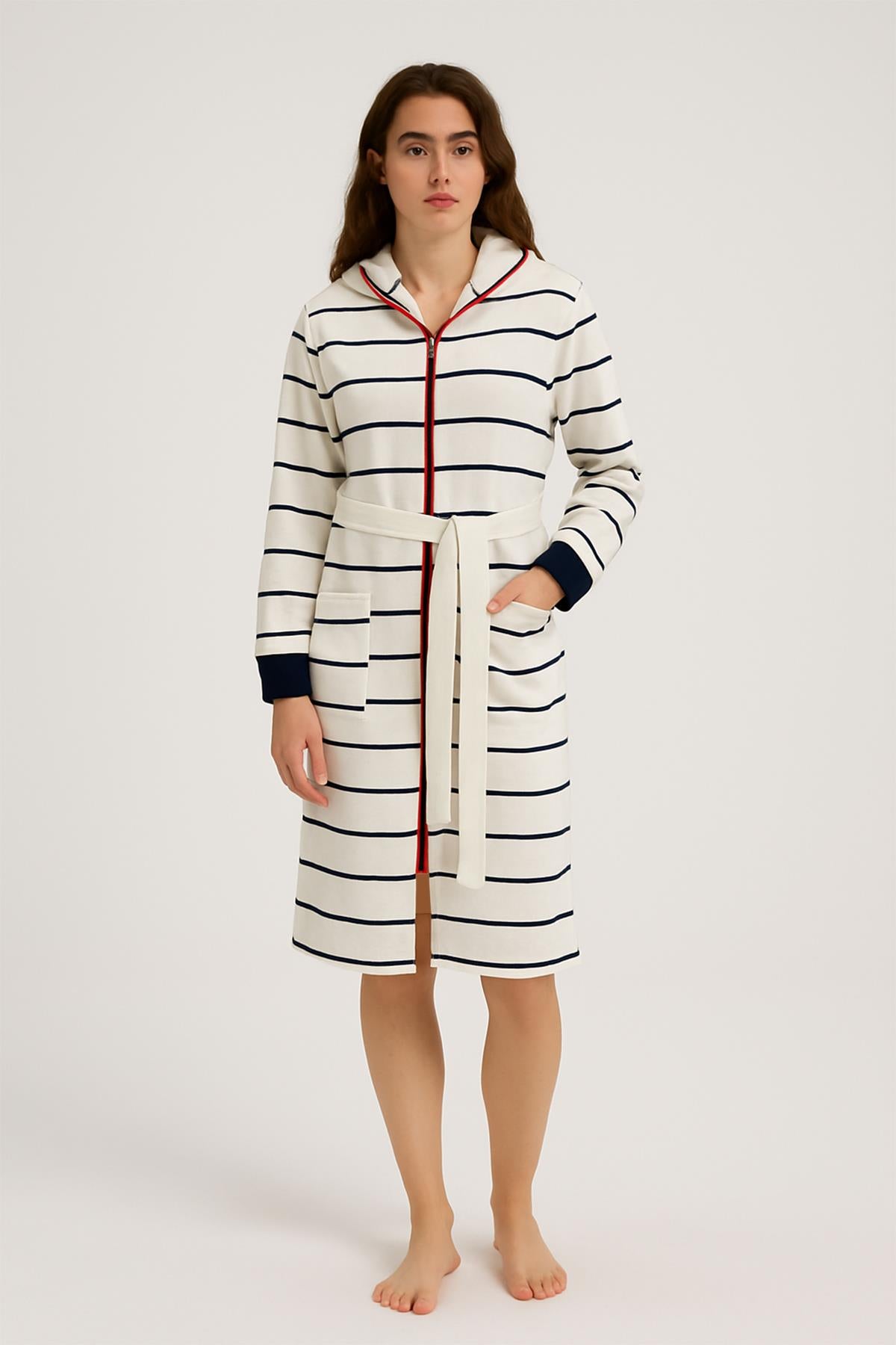 VelourTouch Lüx Fermuarlı Kapişonlu Bornoz – %100 Pamuk Kadife Unisex - Ender Home