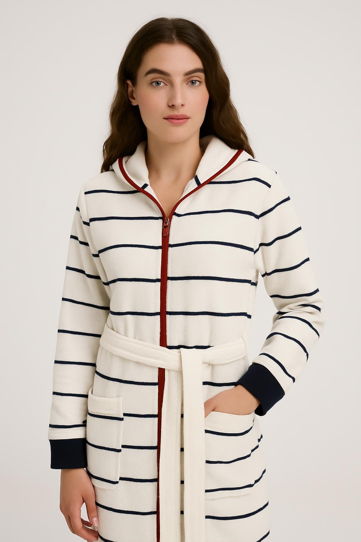 VelourTouch Lüx Fermuarlı Kapişonlu Bornoz – %100 Pamuk Kadife Unisex - Ender Home